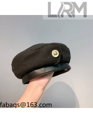 Chanel Knit Beret Hat with Button Black 2021