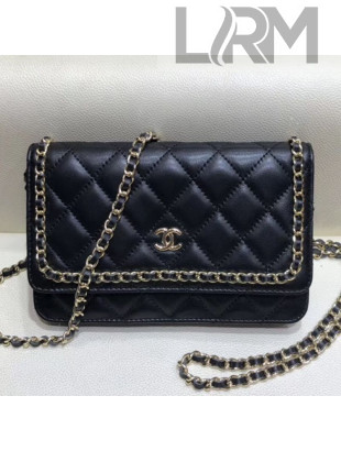 Chanel Quilted Lambskin Chain Trim Wallet on Chain WOC AP0674 Black 2019