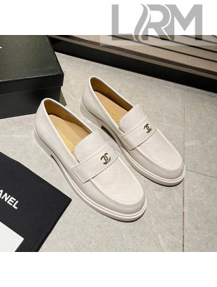 Chanel Shiny Calfskin Loafers G38048 White 2021 