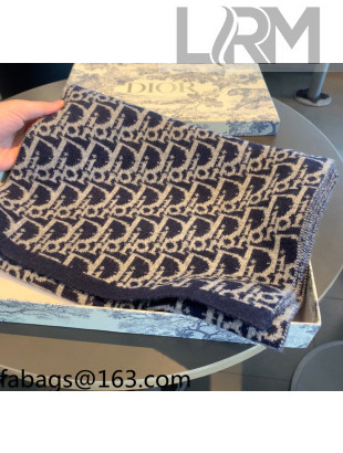 Dior Oblique Cashmere Wool Scarf 30x190cm Navy Blue 2021 110414