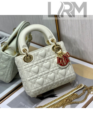 Dior Dioramour My ABCDior Lady Dior Mini Bag in White Cannage Lambskin with Heart Motif 2021