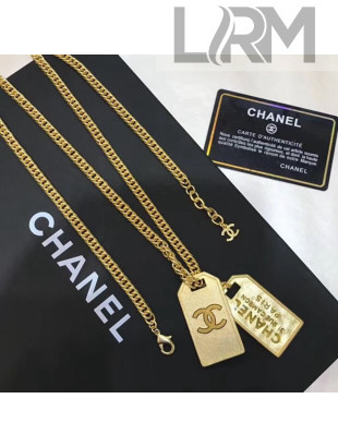 Chanel Metal Tags Pendants Long Necklace AB3098 Gold 2019