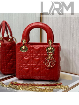 Dior Dioramour My ABCDior Lady Dior Mini Bag in Red Cannage Lambskin with Heart Motif 2021
