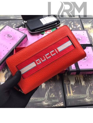 Gucci Strap Leather Zip Around Wallet Red 2018