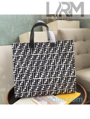 Fendi Cloudy Bay FF Glazed Canvas Shopper Tote Bag White/Black 2020