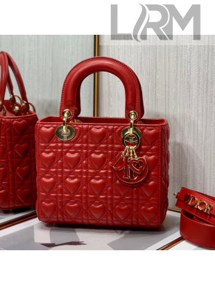 Dior Dioramour My ABCDior Lady Dior Small Bag in Red Cannage Lambskin with Heart Motif 2021