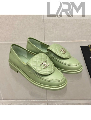 Chanel Leather Loafers with CC Foldover Green 2021