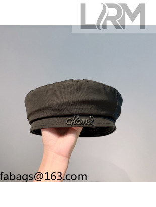 Chanel Fabric Beret Hat with Matte Logo All Black 2021