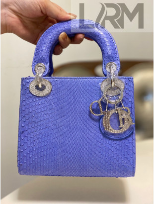 Dior Mini Lady Dior Bag in Python Leather  Blue-violet 2021