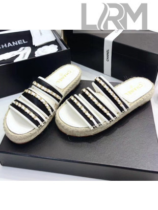 Chanel Lambskin Mules Sandals With Chains G35931 Black/White 2020