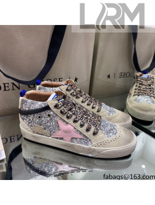 Golden Goose Mid-Star Sneakers in Sliver Glitter and Pink Star 2021