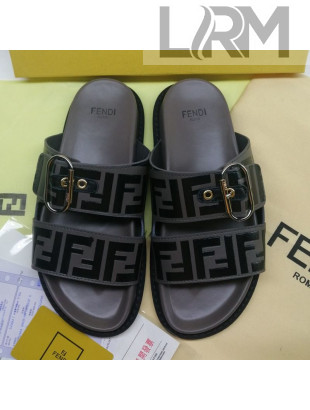 Fendi FF Leather Flat Slide Sandals Grey 2020 (For Women and Men)