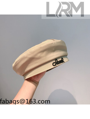 Chanel Fabric Beret Hat with Matte Logo Beige 2021