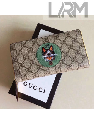 Gucci Dog Embroideried GG Zip Around Wallet 506279 Green 2018