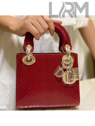Dior Mini Lady Dior Bag in Python Leather Deep Red 2021