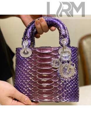 Dior Mini Lady Dior Bag in Python Leather Purple 2021