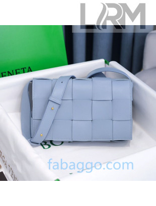 Bottega Veneta Cassette Small Crossbody Messenger Bag in Maxi Weave Light Blue 2020