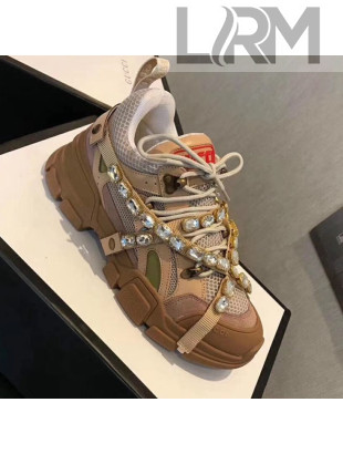 Gucci Flashtrek Lace-up Sneaker with Crystals Beige 2018
