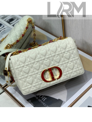 Dior Medium Dioramour Caro Bag in White Cannage Calfskin with Heart Motif 2021