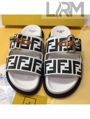 Fendi FF Leather Flat Slide Sandals White/Black 2020 (For Women and Men)