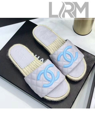 Chanel CC Logo Lambskin Espadrilles Mules Sandals G35603 Grey/Blue 2020