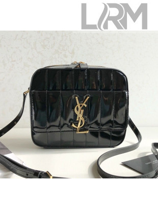 Saint Laurent Vicky Camera Bag in Matelasse Patent Leather 555052 Black 2018