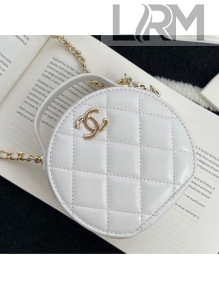 Chanel Lambskin Round Clutch with Chain and Top Handle White 2021