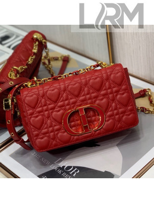 Dior Small Dioramour Caro Bag in Bright Red Cannage Calfskin with Heart Motif 2021