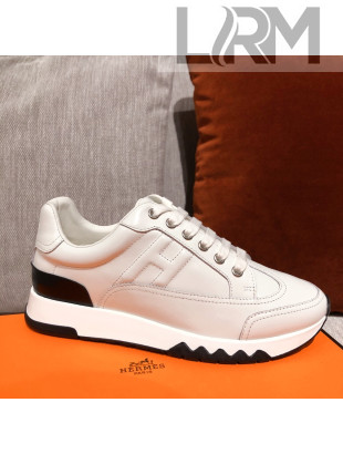 Hermes Trail Calfskin Sneakers White 2021 02 (For Women and Men)