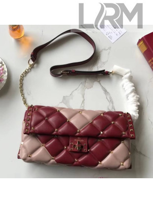 Valentino Candystud Shoulder Bag in Soft Lambskin Leather Pink/Red 2018