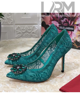 Dolce&Gabbana DG Lace Crystal High- Heel Pumps Green 2021