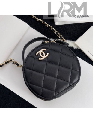 Chanel Lambskin Round Clutch with Chain and Top Handle Black 2021