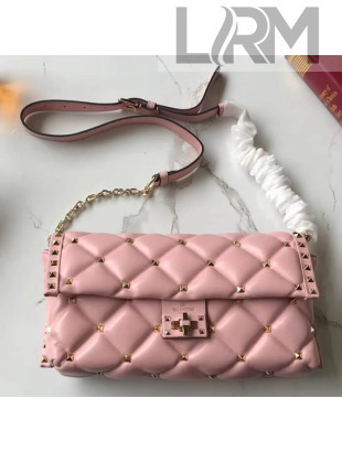 Valentino Candystud Shoulder Bag in Soft Lambskin Leather Pink 2018
