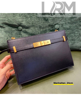 Saint Laurent Manhattan Chain Pouch Bag in Box Leather 636478 Black/Gold 2021