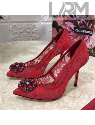 Dolce&Gabbana DG Lace Crystal High- Heel Pumps Red 2021