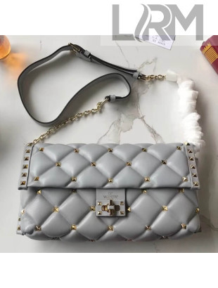 Valentino Candystud Shoulder Bag in Soft Lambskin Leather Grey 2018