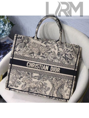 Dior Large Book Tote Bag in Tiger Embroidered Canvas 2019
