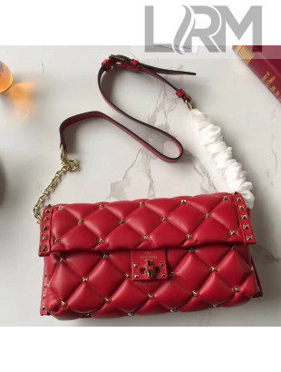 Valentino Candystud Shoulder Bag in Soft Lambskin Leather Red 2018
