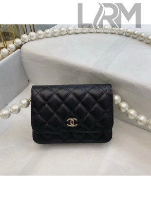 Chanel Quilted Lambskin Mini Wallet on Pearl Chain WOC Flap Bag AP1839 Black 2020 TOP