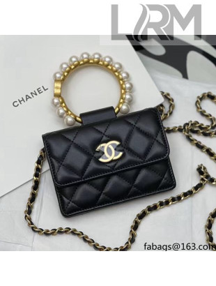 Chanel Lambskin Clutch with Pearl Handle AP2274 Black 2021  
