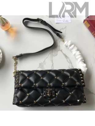 Valentino Candystud Shoulder Bag in Soft Lambskin Leather Black 2018