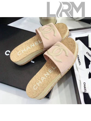 Chanel Suede & Patent Leather Platform Mules G35799 Pink/Beige 2020
