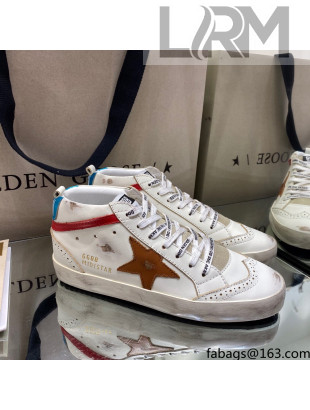 Golden Goose Mid-Star Sneakers in White Leather with Brown Star 2021