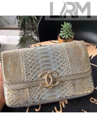 Chanel Medium Python Leather & Lambskin Double Flap Bag A57276 Silver/Gold 2018