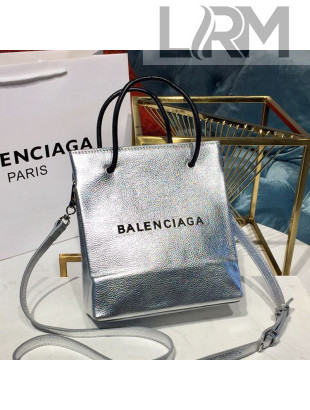 Balenciaga Calfskin North-South Mini Shopping Tote Bag Silver 2018