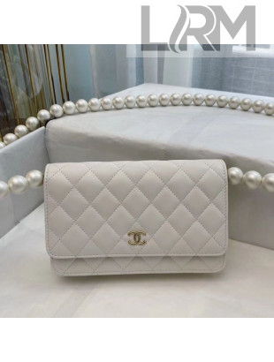 Chanel Quilted Calfskin Wallet on Chain WOC with Pearl Strap White 2020 TOP  