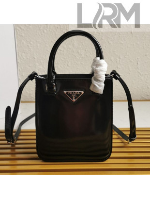 Prada Small Brushed Leather Tote Bag 1BA331 Black 2021 