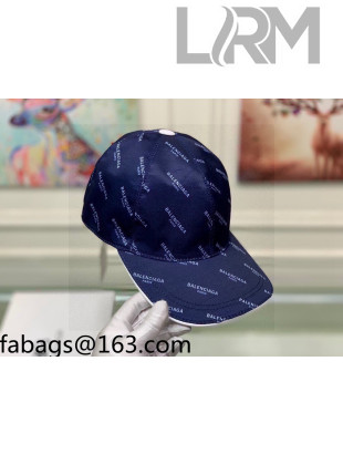 Balenciaga Signature Silk Baseball Hat Navy Blue 2021