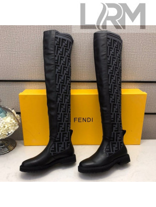 Fendi FF Knit Sock Over- Knee High Boots Black/Grey 2020