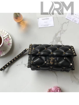 Valentino Candystud Clutch Bag in Soft Lambskin Leather Black 2018